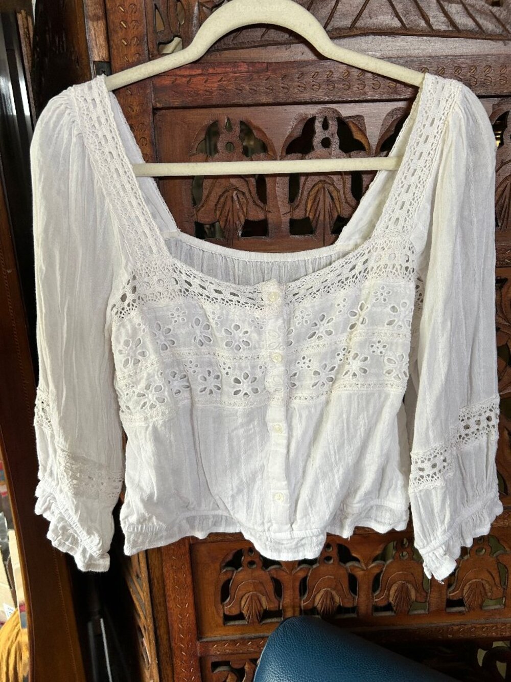 White Eyelet Cotton Peasant Blouse